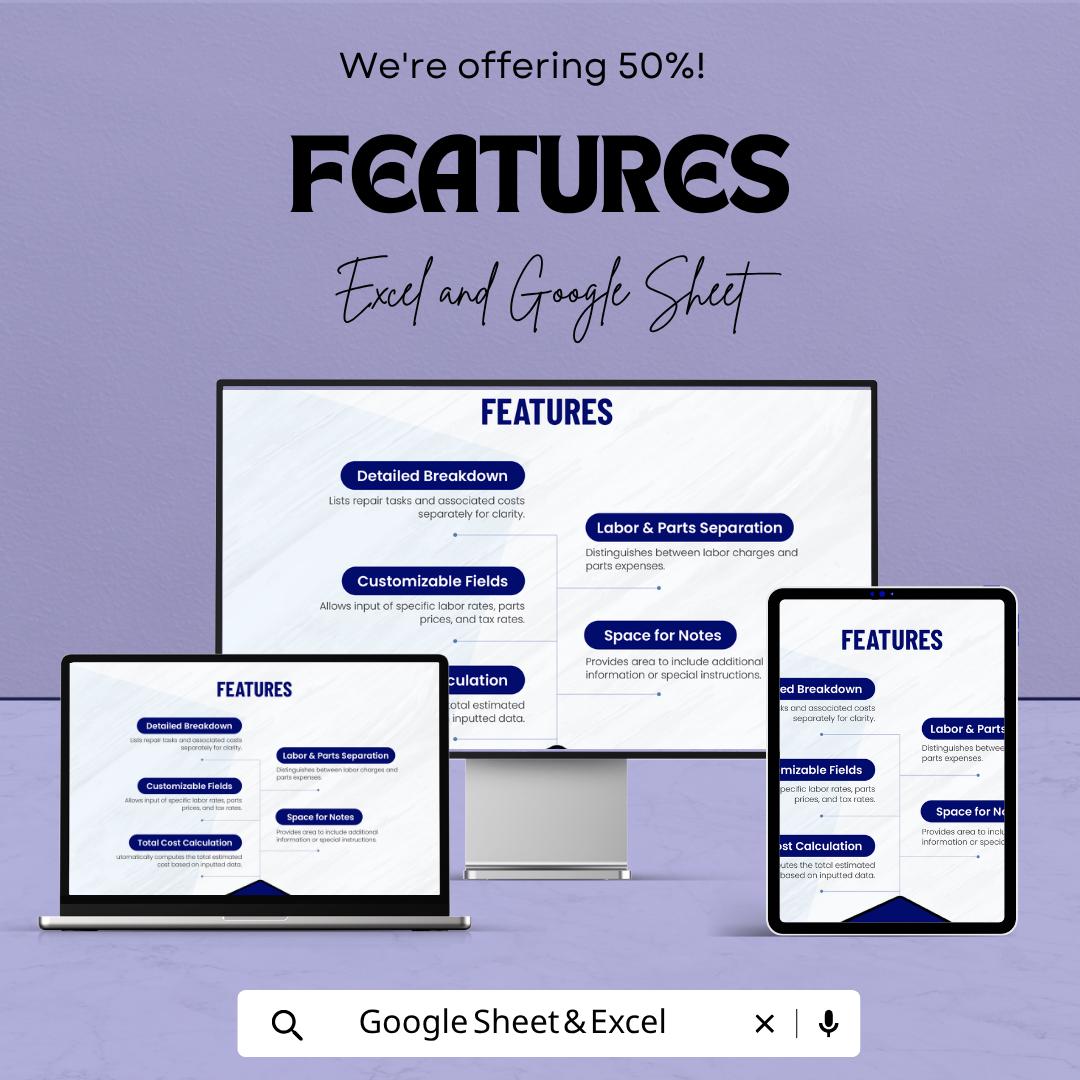 Appliance Repair Estimate Template | Repair Estimate Spreadsheet | Service Invoice Template | Repair Cost Estimate Sheet