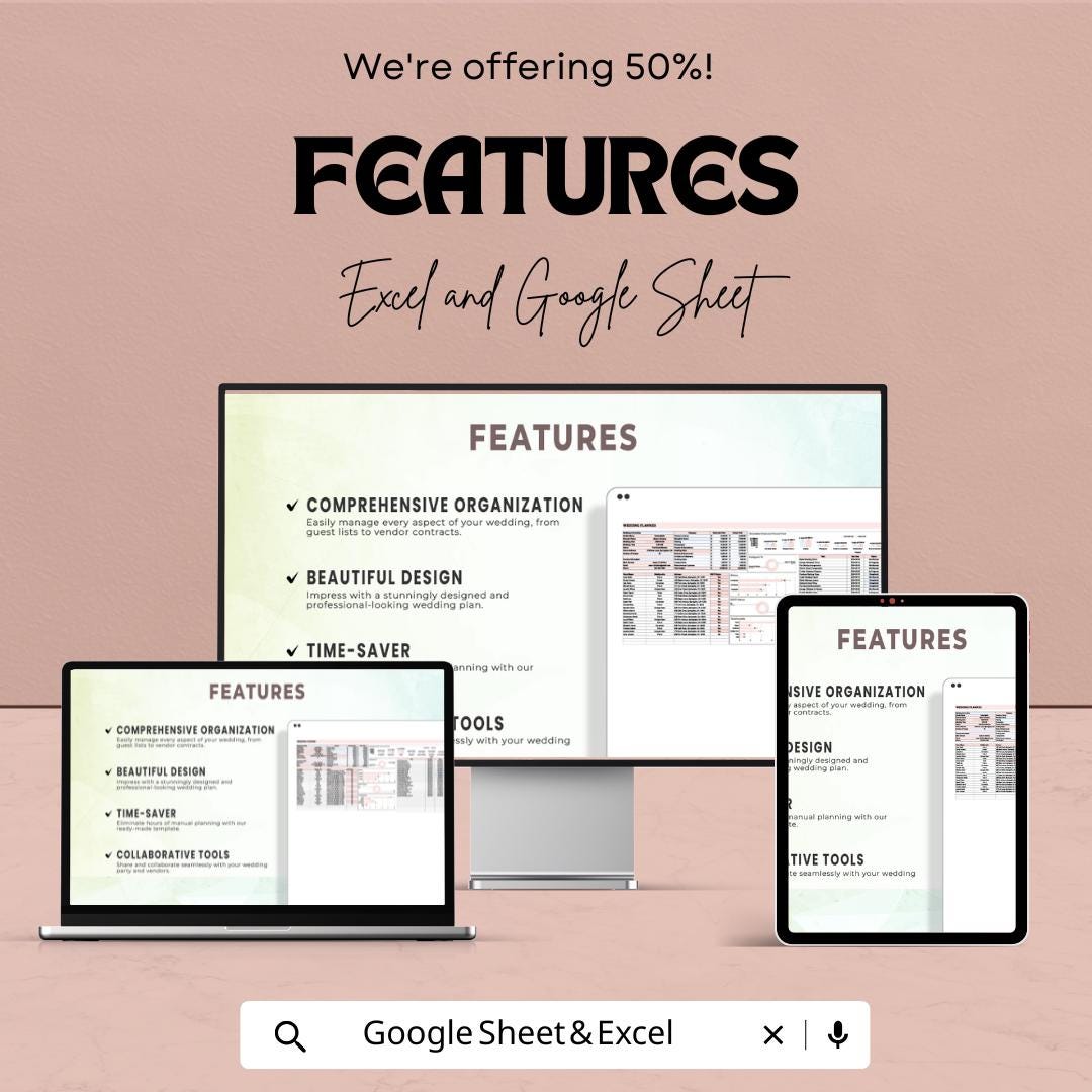 Wedding Planner Template - Ultimate Wedding Planning Sheet - Google Sheet - Organize Budget, Schedule & Tasks - Customizable Planner