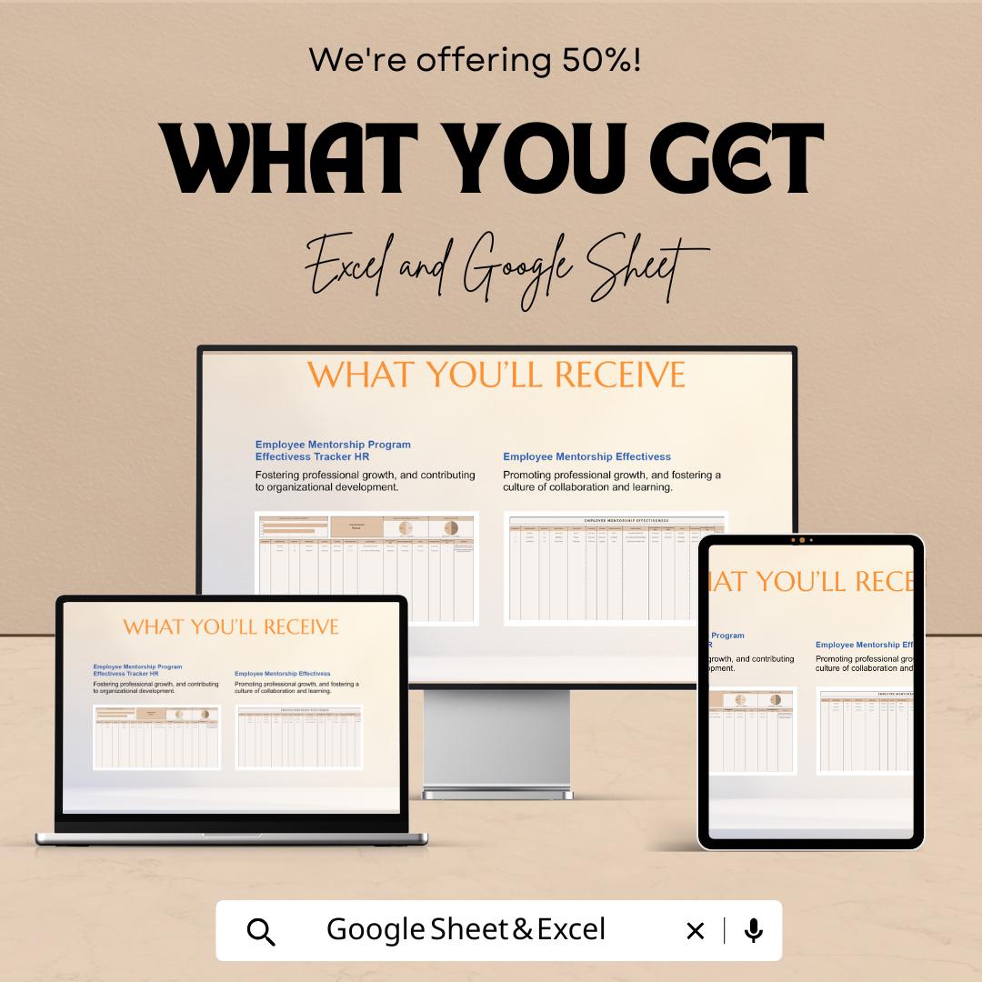 Employee Mentorship Program Effectiveness Tracker HR | Google Sheet | Track Mentorship Progress & Results | HR Tool for Employee Development