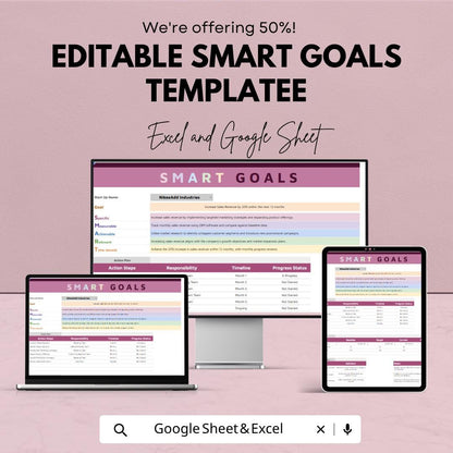 SMART Goals Template | Goal Planner | Action Plan Tracker | Productivity Planner | Personal & Business Goal Setting Tool