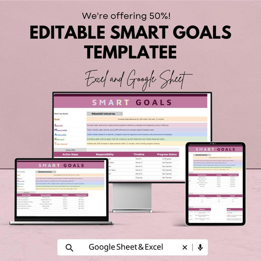 SMART Goals Template | Goal Planner | Action Plan Tracker | Productivity Planner | Personal & Business Goal Setting Tool