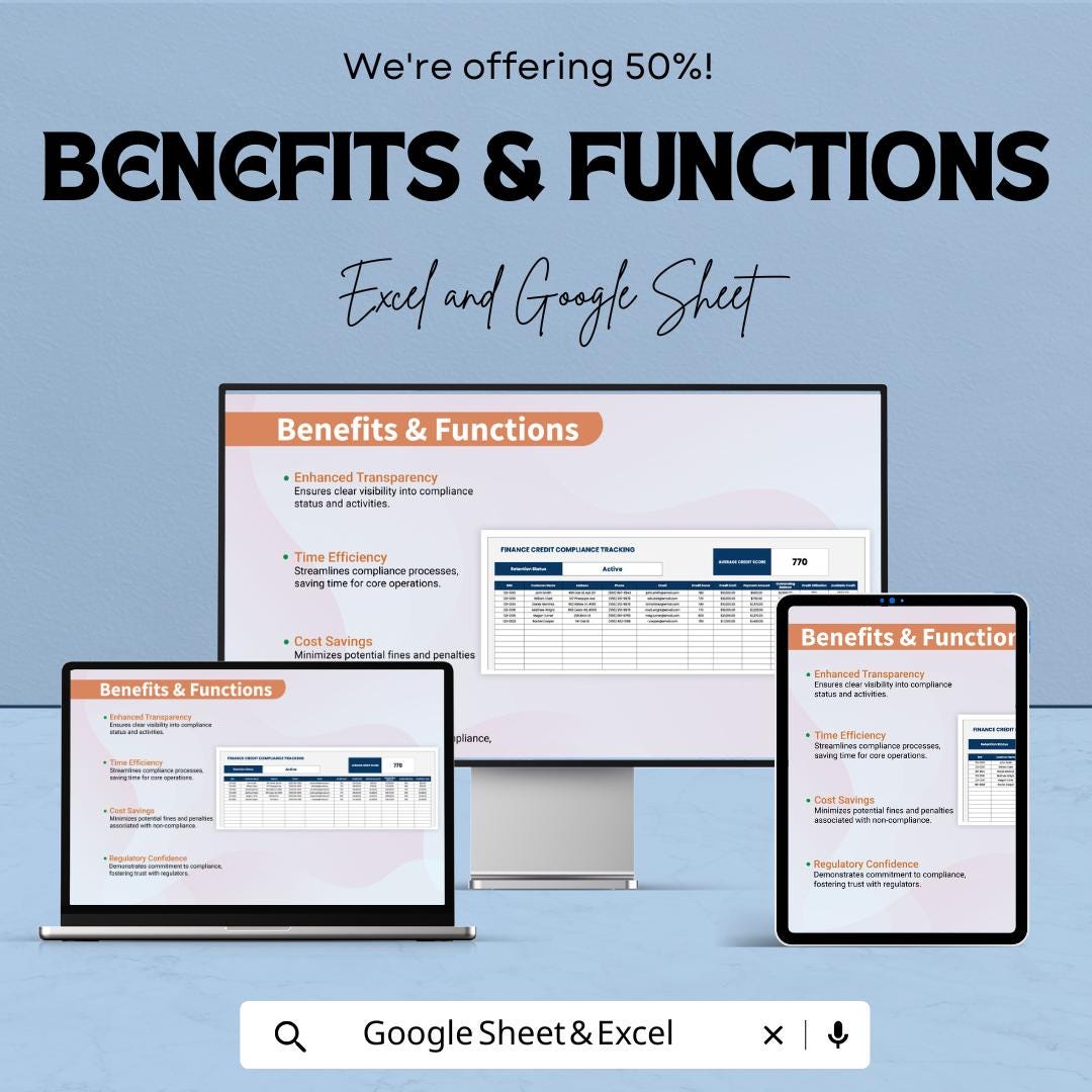 Finance Credit Compliance Tracking Template | Credit Monitoring Spreadsheet | Compliance Tracker | Financial Compliance Tool