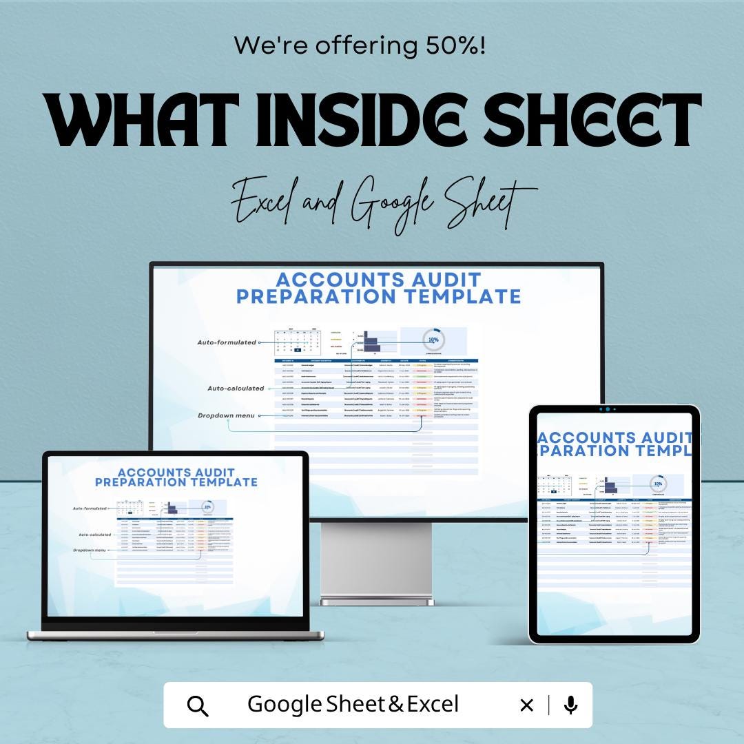Accounts Audit Preparation Template | Audit Checklist | Financial Audit Tracker | Internal Audit Planner Spreadsheet