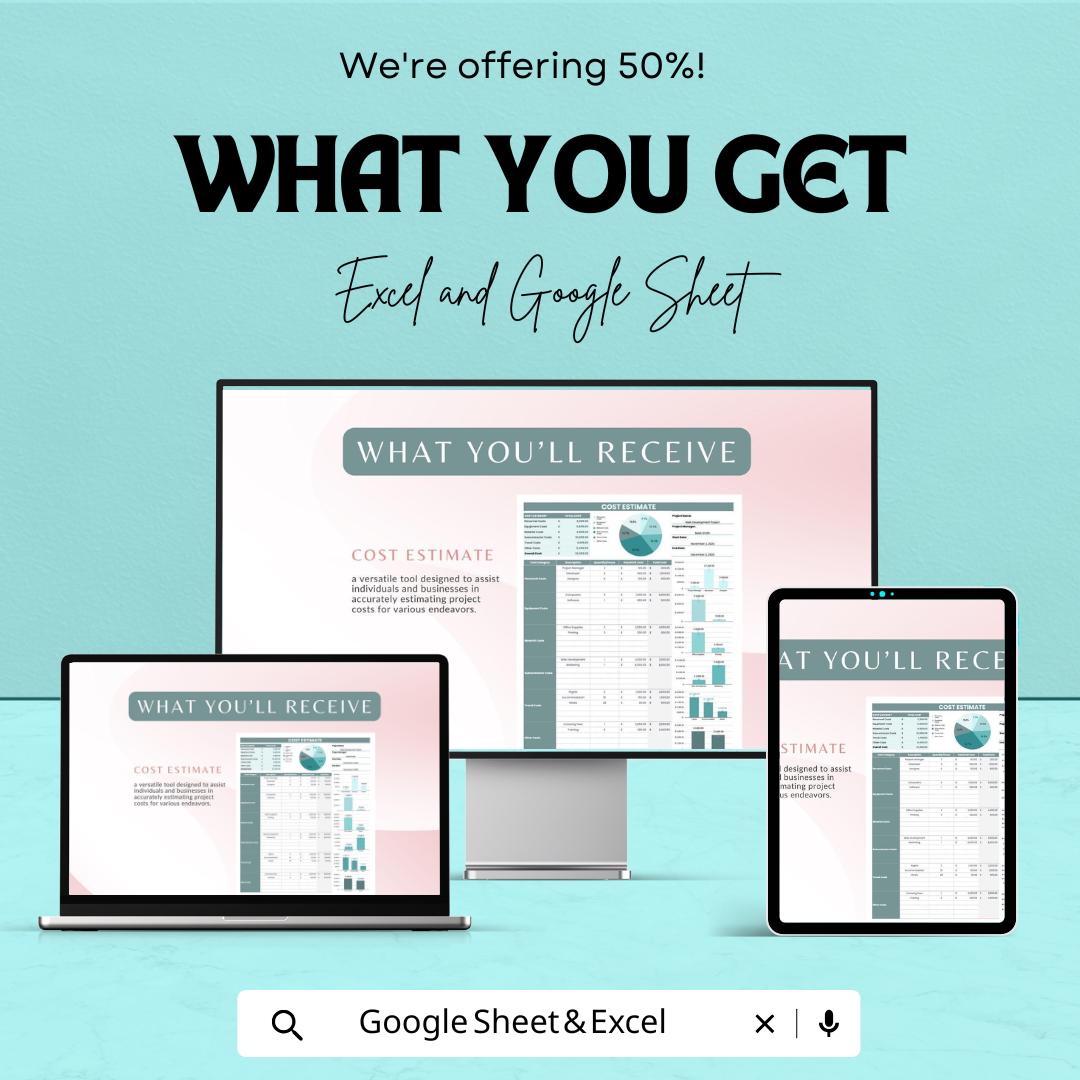Cost Estimate Sheet - Excel & Google Sheets Template for Project Cost Estimation - 50% Off