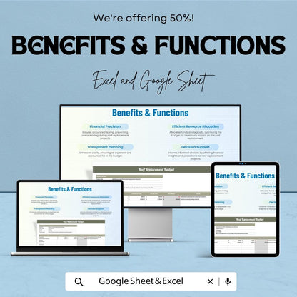 Roof Replacement Budget Template | Roofing Cost Estimator Spreadsheet | Roof Project Budget Planner | Excel & Google Sheets |