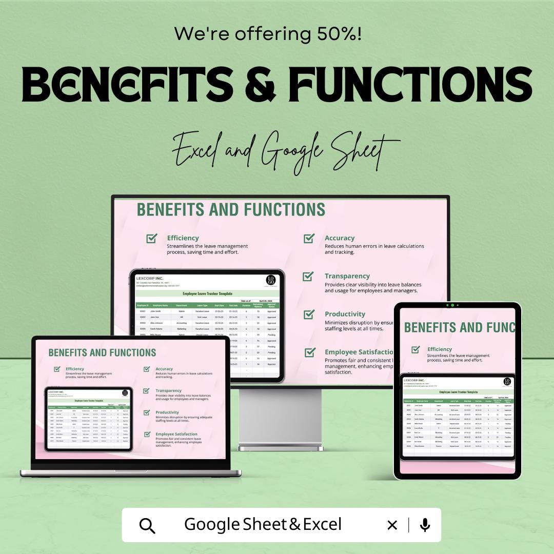 Employee Leave Tracker Template | HR Leave Management Spreadsheet | Excel & Google Sheets PTO Tracker | Staff Vacation and Sick Leave Log