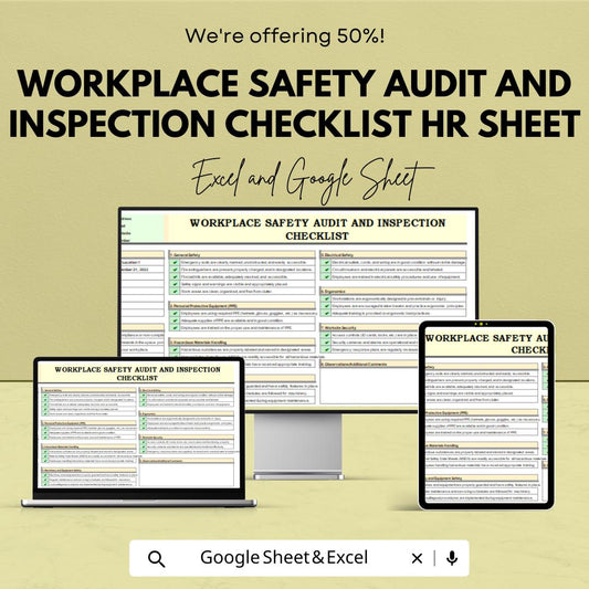 Workplace Safety Audit and Inspection Checklist HR Sheet | Google Sheet Template | Safety Management | Workplace Compliance |