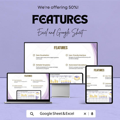 Advertising Campaign Finance Dashboard Template | Marketing Budget Tracker | ROI Dashboard | Ad Spend Tracker | Editable Analytic sheet