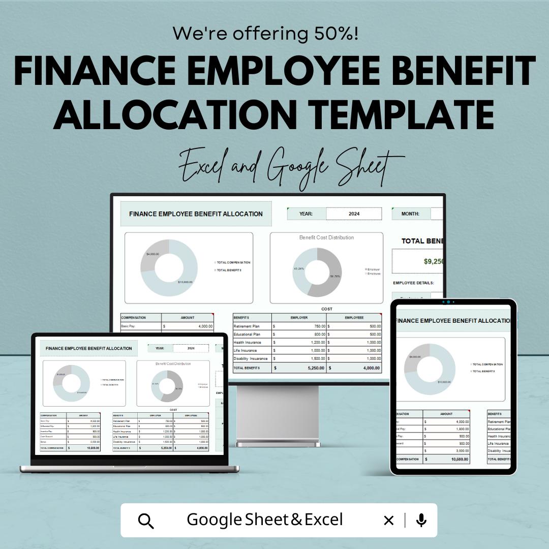 Finance Employee Benefit Allocation Template | HR Benefit Tracker | Employee Cost Allocation Spreadsheet | HR Management Tool