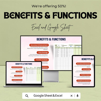 Accounting Depreciation Calculation Model Template | Asset Depreciation Calculator | Finance Spreadsheet | Accounting Template