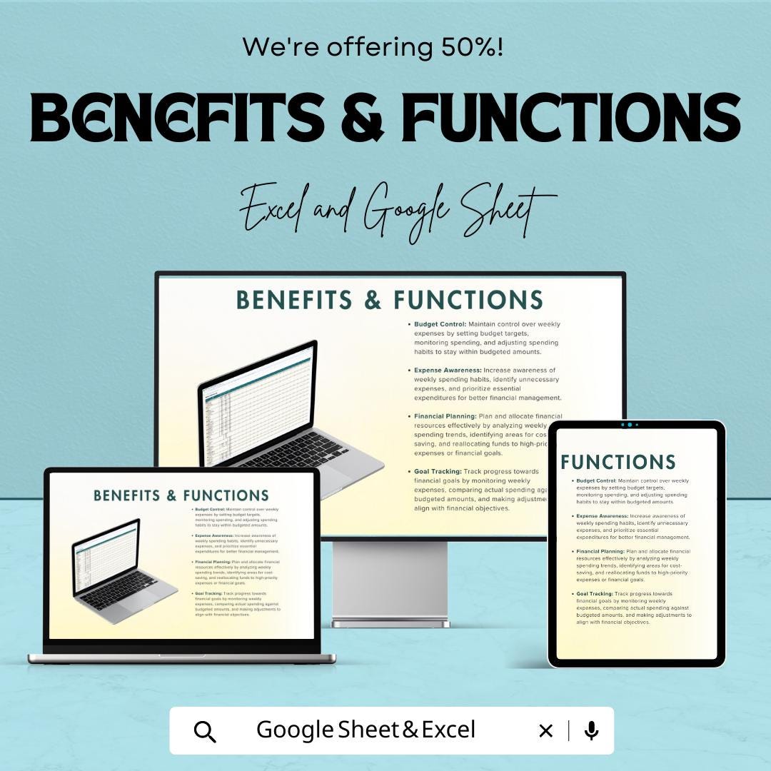 Weekly Expenses Tracker Template | Excel and Google Sheets Budget Planner | Weekly Budget Spreadsheet | Expense Tracking Dashboard