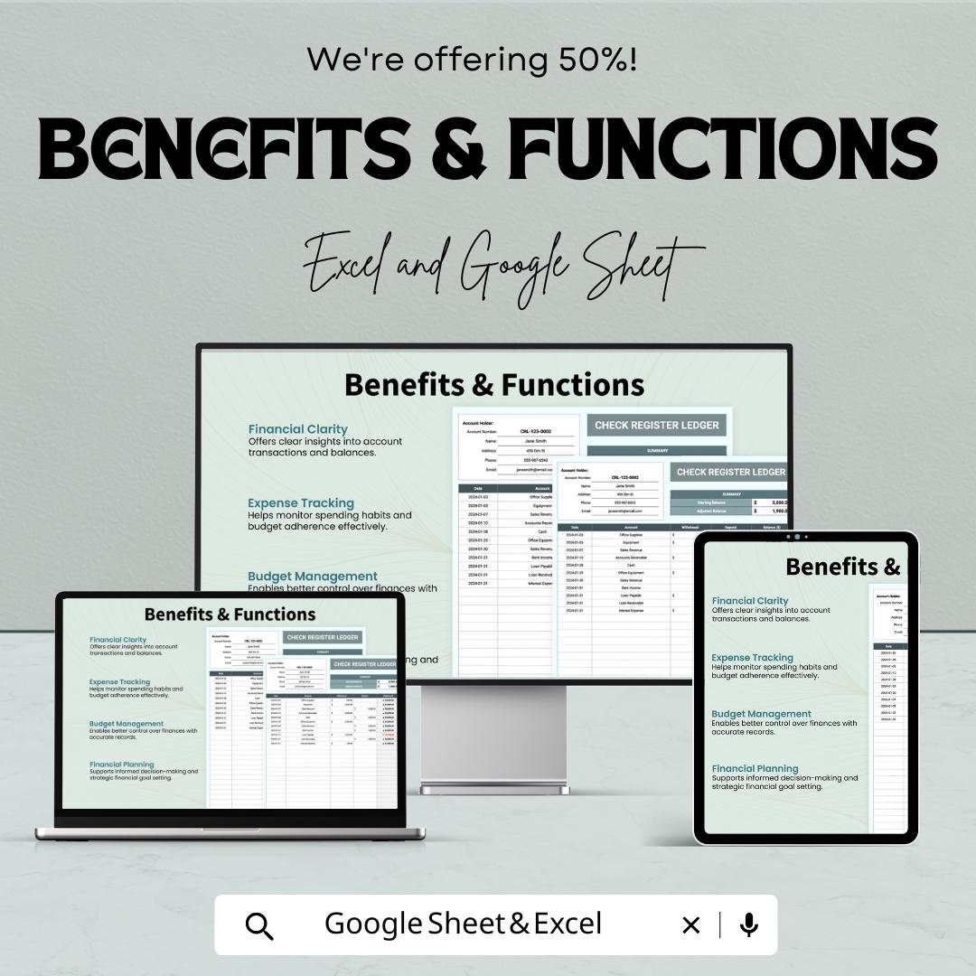 Check Register Ledger Template | Excel and Google Sheets | Check book Tracker | Expense & Payment Log | Financial Register Spreadsheet