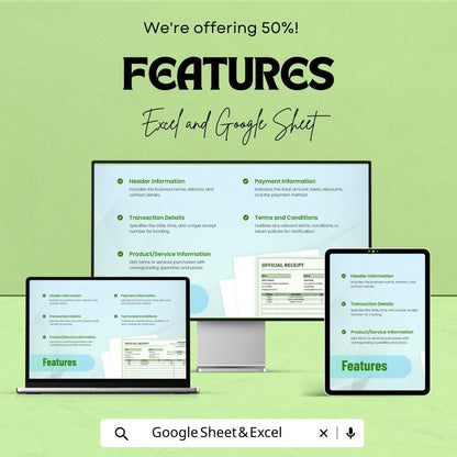 Official Receipt Sheet Template | Payment Tracker | Business Invoice | Downloadable Receipt Format | Customizable Receipt Sheet