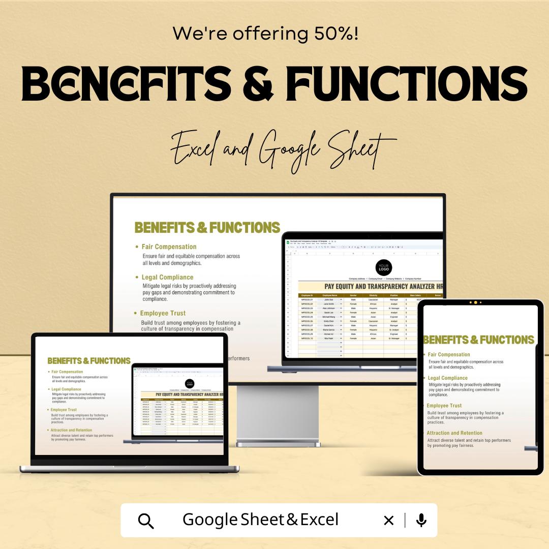 Pay Equity and Transparency Analyzer HR Template | Salary Analysis Dashboard | Equal Pay Compliance Tool | Excel & Google Sheets