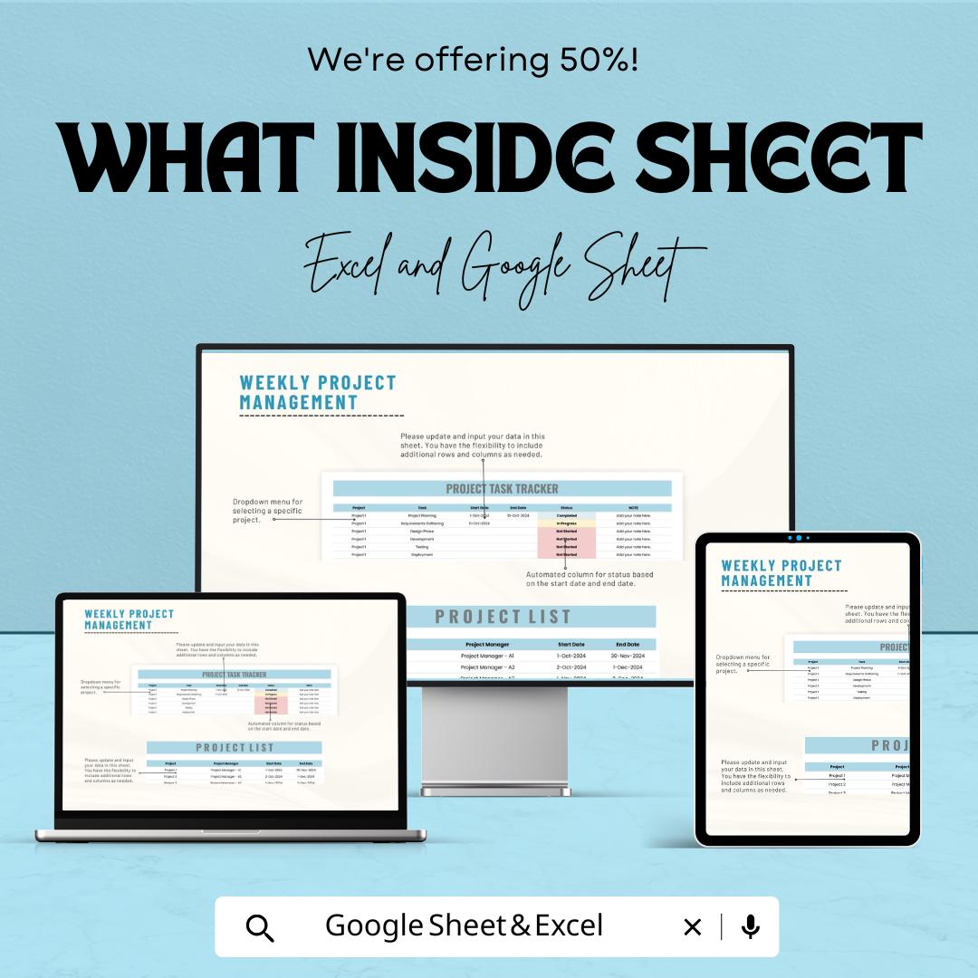 Weekly Project Management Status Template | Excel & Google Sheets Project Tracker | Weekly Project Planner | Task Management Spreadsheet
