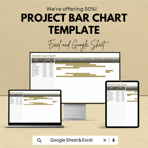 Project Bar Chart Template | Gantt Chart Spreadsheet | Project Timeline Tracker | Task Schedule Planner | Project Management Tool