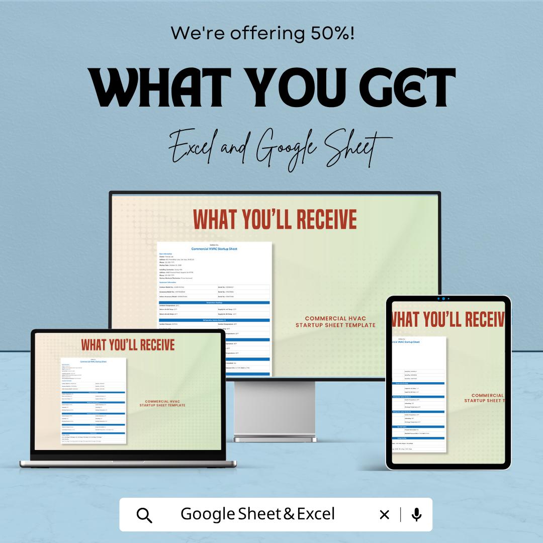 Commercial HVAC Startup Sheet Template | HVAC Commissioning Form | HVAC Checklist Excel | Startup Report Template | Google Sheets