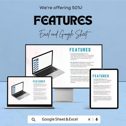 Technology Timeline Template | Historical Timeline Layout | Project Chronology Sheet | Educational Infographic | Tech Evolution Chart