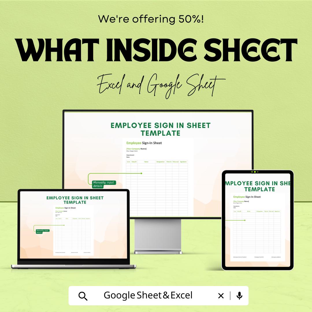 Employee Sign In Sheet Template - Excel & Google Sheets, Track Employee Attendance, Time Clock, HR Record Keeping