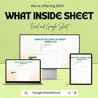 Employee Sign In Sheet Template - Excel & Google Sheets, Track Employee Attendance, Time Clock, HR Record Keeping