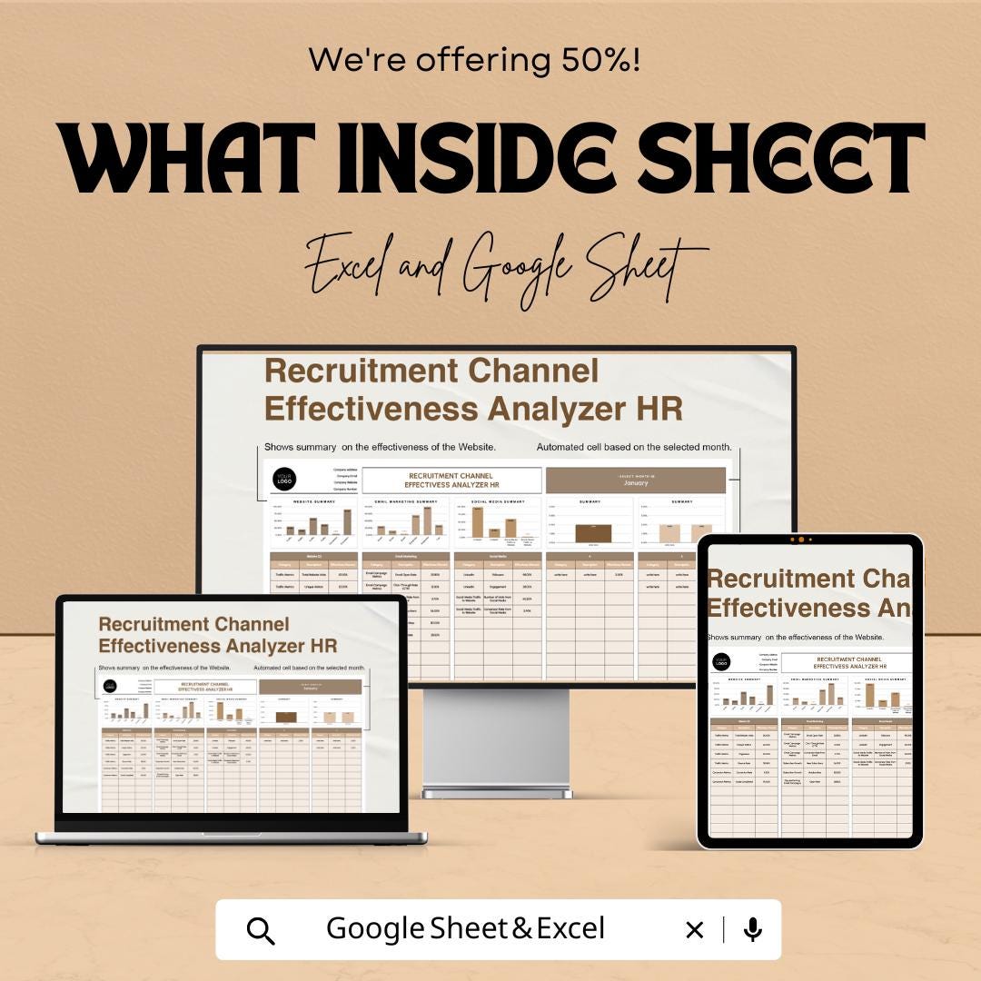 Recruitment Channel Effectiveness Analyzer HR Template | Hiring Channel Performance Dashboard | HR Analytics Spreadsheet