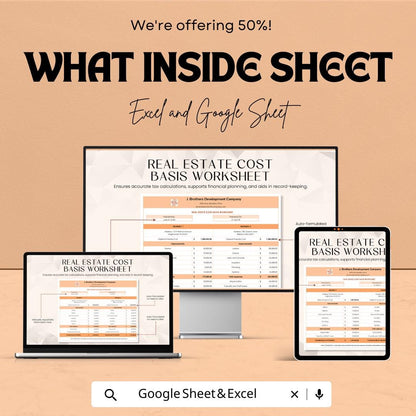 Real Estate Cost Basis Worksheet - Excel & Google Sheets Template for Tax and Financial Planning - Instant Download - 50% Off