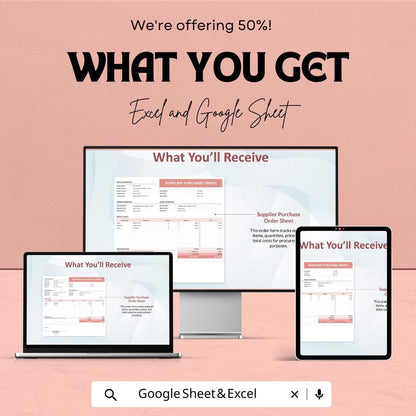 Supplier Purchase Order Sheet | Google Sheets & Excel Template | Procurement Form | Business Order Tracker | Editable PO Template