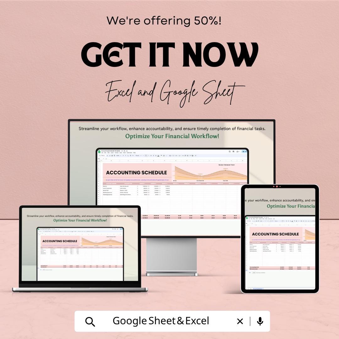 Accounting Schedule Template | Financial Tracking Spreadsheet | Monthly Expense Tracker Template | Business Finance Planner