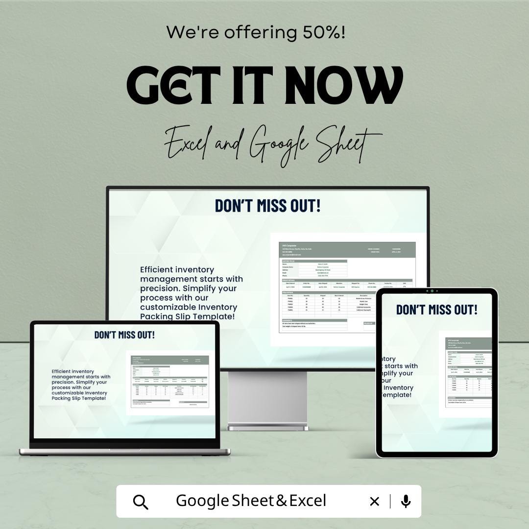 Inventory Packing Slip Template | Order Packing List | Shipping Packing Slip | Small Business Order Form |  Inventory Order Sheet