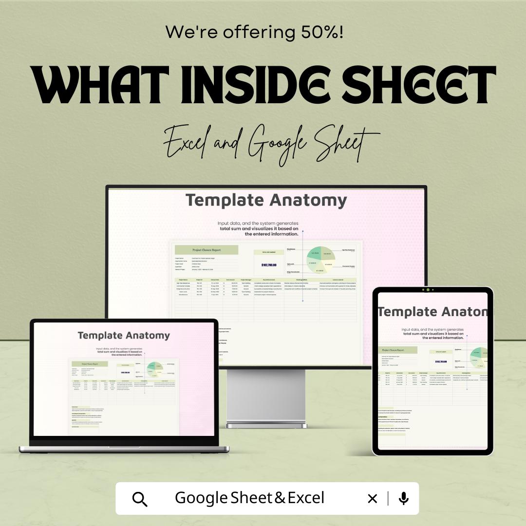 Project Closure Report Sheet | Excel and Google Sheet Template | Project Management Tool | Track Project Outcomes & Closure
