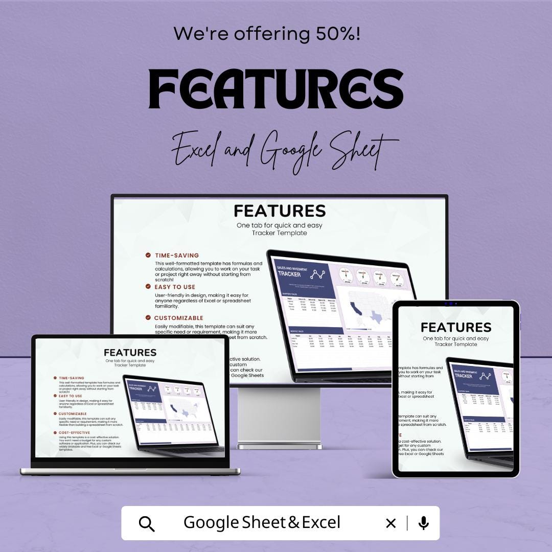 Sales and Investment Tracker Sheet | Excel and Google Sheets Dashboard | Business Report | Visual Data Template | Digital Download