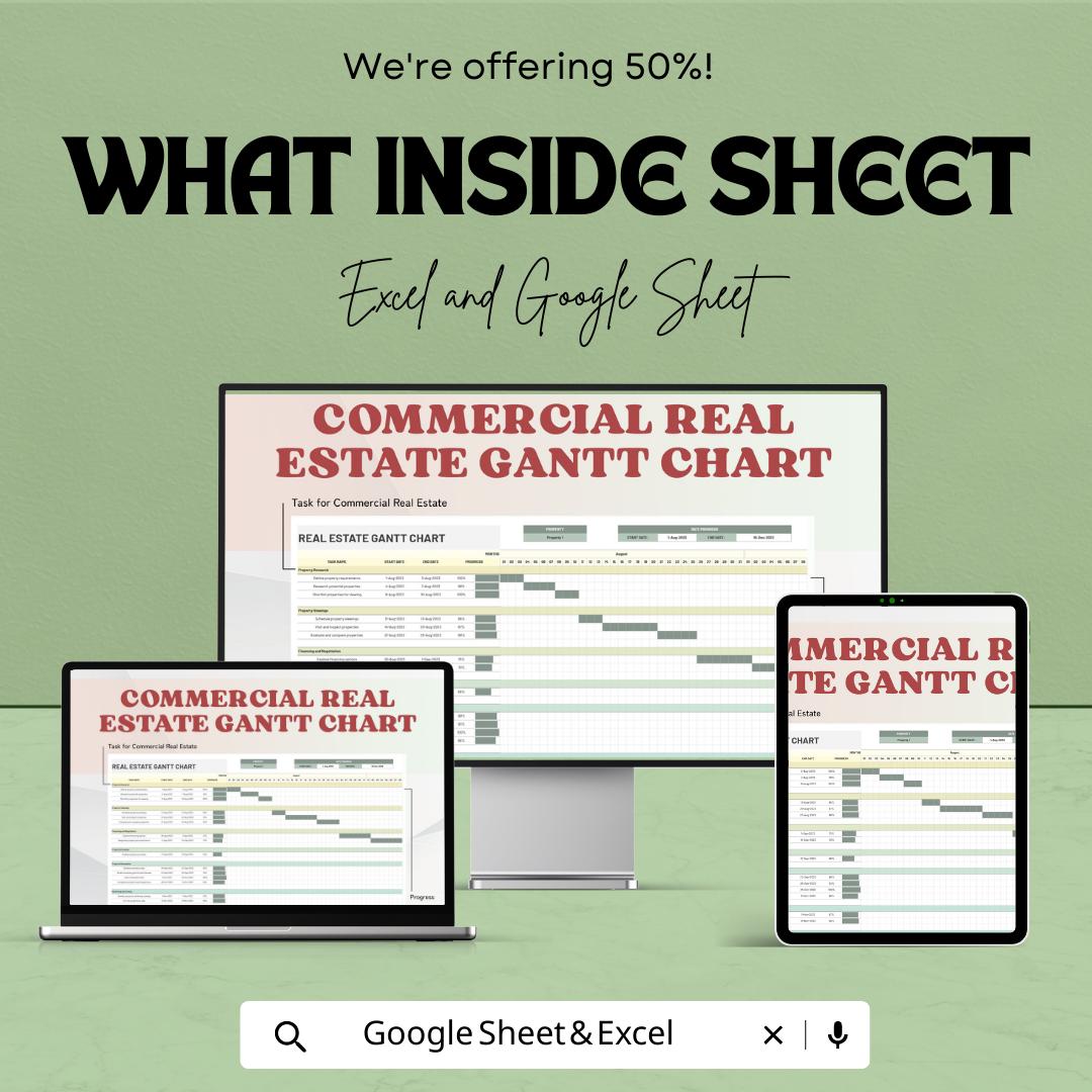 Commercial Real Estate Gantt Chart Template, Property Project Timeline, Real Estate Project Planner, Development Schedule
