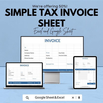 Simple Tax Invoice Sheet | Excel & Google Sheets Template | Easy-to-Use Invoice for Tax Calculation
