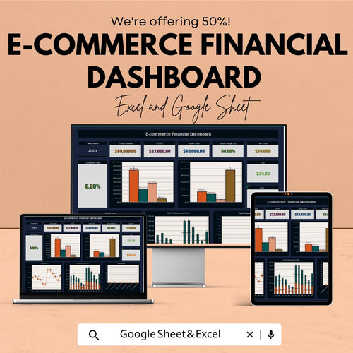 E-commerce Financial Dashboard - Excel and Google Sheet Template for Sales, Expenses, Profit Tracking & Budgeting - Instant Download
