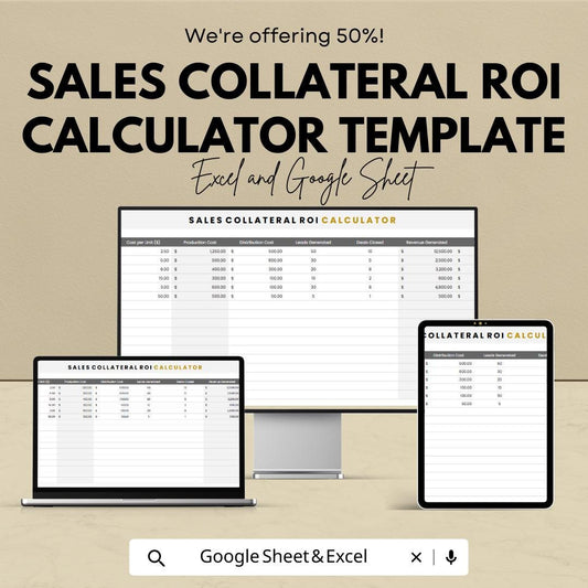 Sales Collateral ROI Calculator Template | Marketing ROI Spreadsheet | Sales Performance Tracker | Revenue Analysis Tool