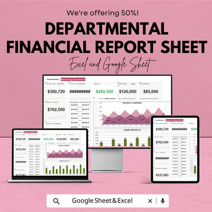 Departmental Financial Report Sheet | Google Sheets | Budget Tracking | Departmental Analysis | Financial Planning | Budget Management
