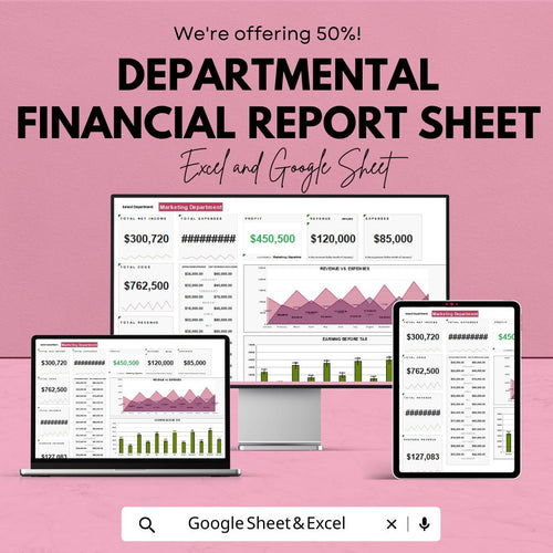 Departmental Financial Report Sheet | Google Sheets | Budget Tracking | Departmental Analysis | Financial Planning | Budget Management