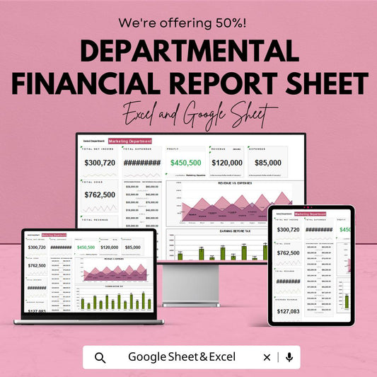 Departmental Financial Report Sheet | Google Sheets | Budget Tracking | Departmental Analysis | Financial Planning | Budget Management