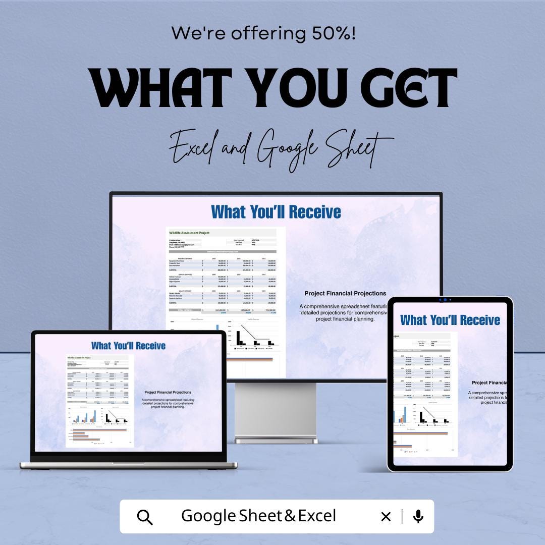 Project Financial Projections Template | Project Forecasting Spreadsheet | Revenue and Expense Forecast Template | Financial Planning Model