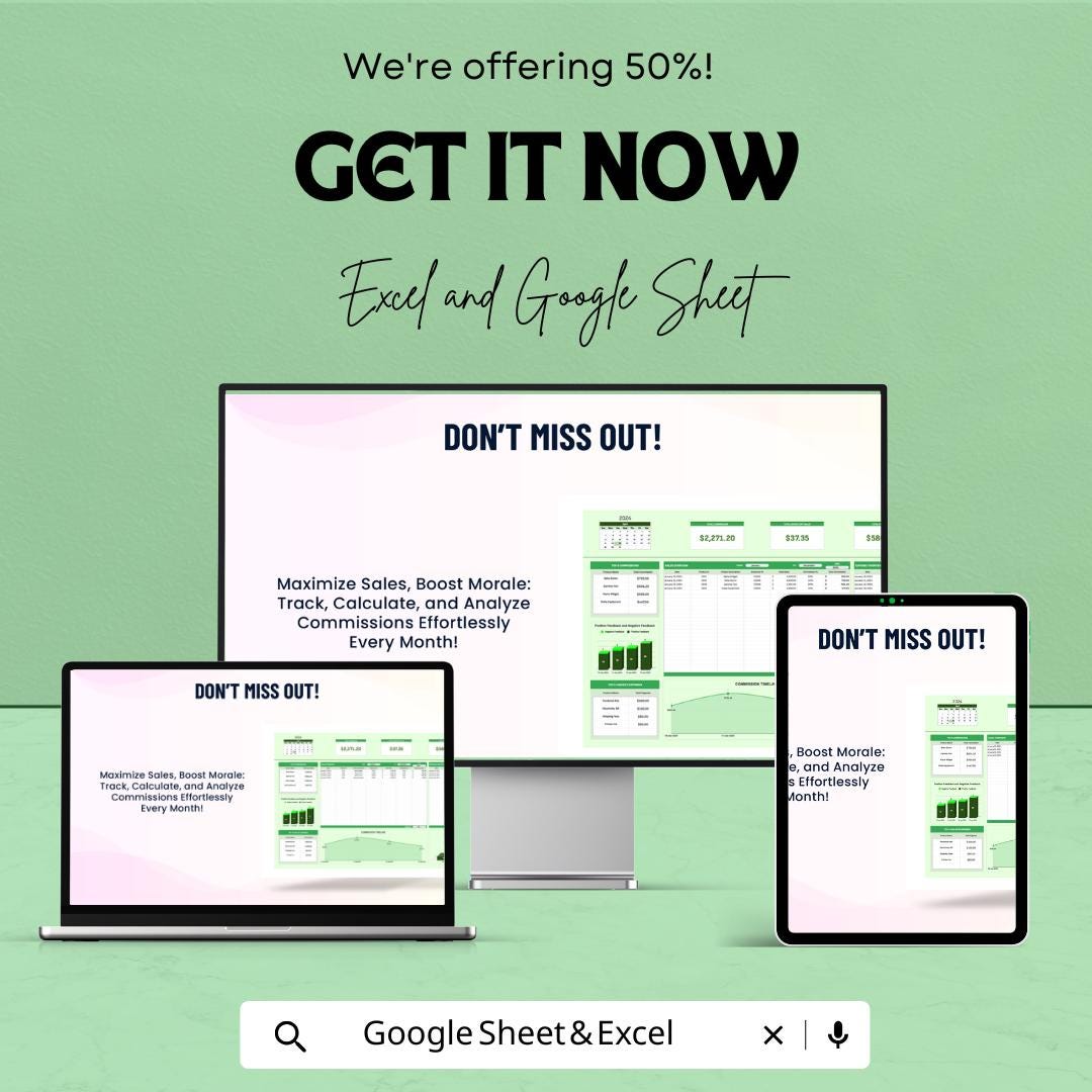 Sales Monthly Commission Tracker Template | Sales Incentive Achievement Tracker | Commission Spreadsheet | Excel & Google Sheets