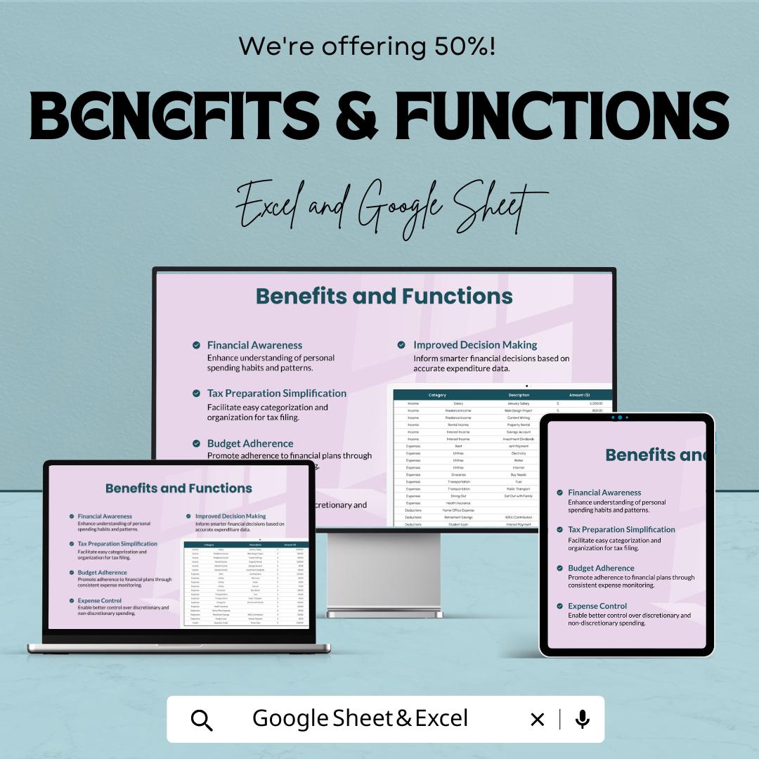 Expense Sheet for Taxes Template | Income & Expense Tracker | Tax Deduction Spreadsheet for Excel and Google Sheets