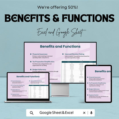 Expense Sheet for Taxes Template | Income & Expense Tracker | Tax Deduction Spreadsheet for Excel and Google Sheets