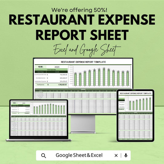 Restaurant Expense Report Template | Financial Tracking and Budget Management for Restaurants | Excel & Google Sheet Template