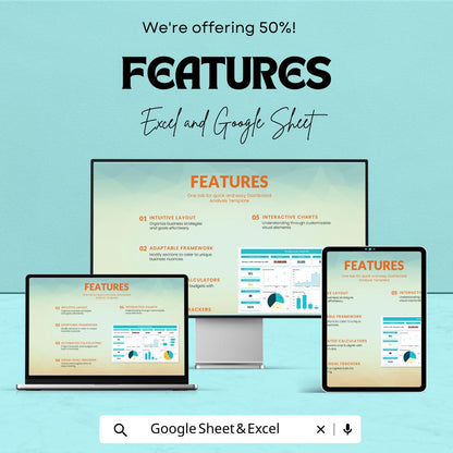 Dashboard Analysis Template | Business KPI Dashboard Spreadsheet | Data Analysis Report Template | Performance Analytics Tool