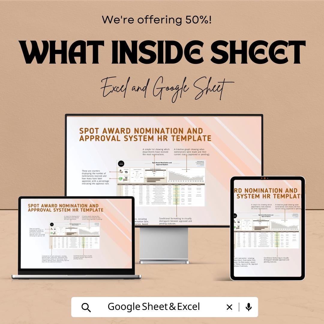 Spot Award Nomination and Approval System HR Template | Employee Recognition Tracker | Excel & Google Sheets HR Tool
