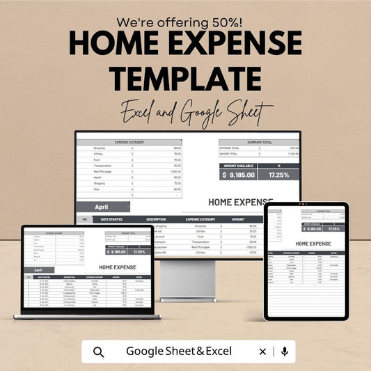 Home Expense Template | Monthly Budget Planner Excel & Google Sheets | Household Expense Tracker | Personal Finance Spreadsheet |