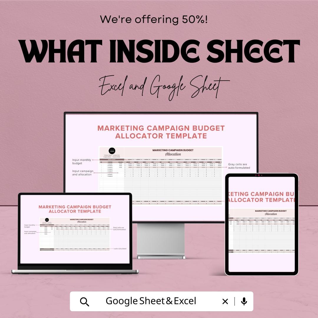Marketing Campaign Budget Allocator Sheet | Excel and Google Sheets Template | Budget Allocation & ROI Optimization Tool