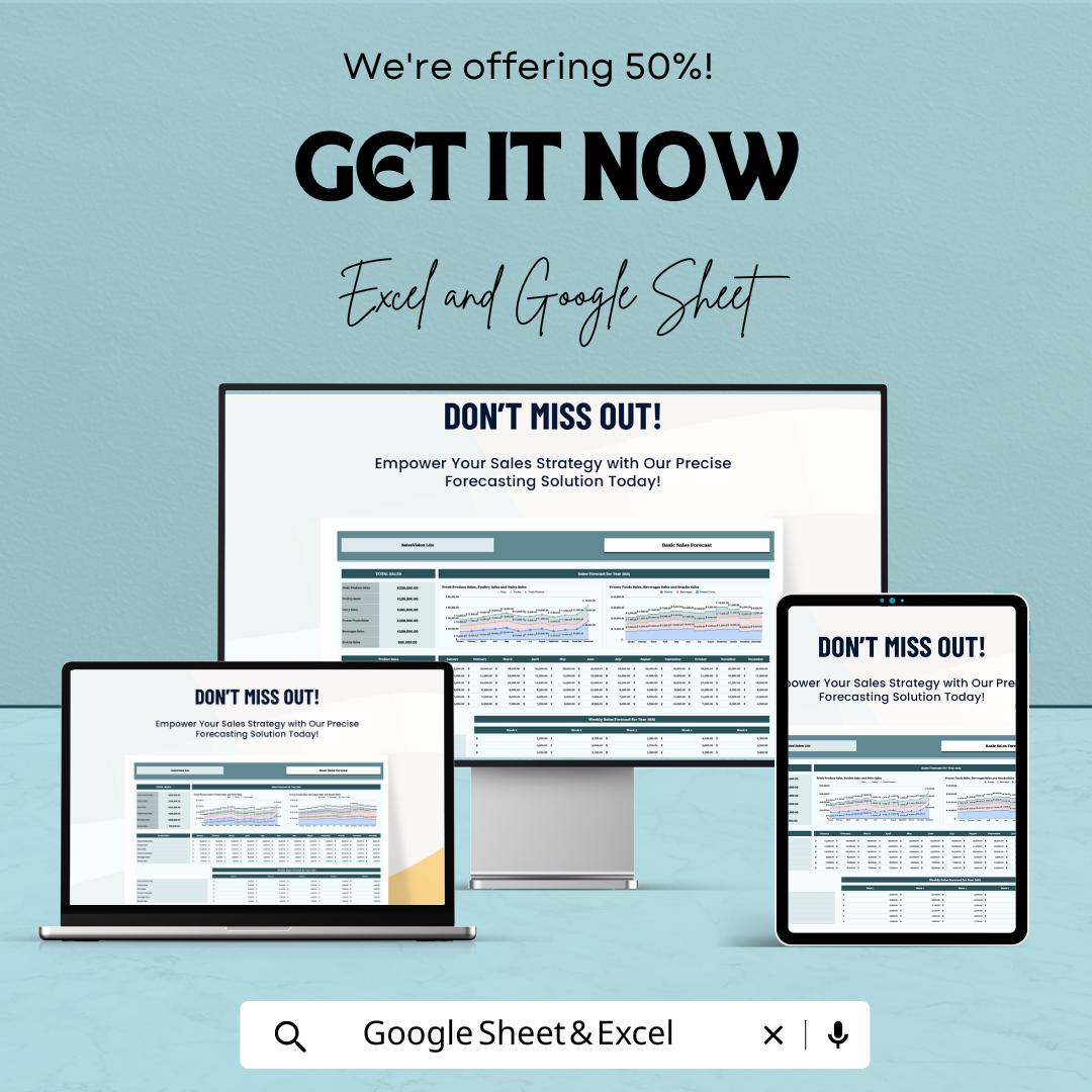 Basic Sales Forecast Template | Excel and Google Sheets | Sales Projection Spreadsheet | Revenue Forecast Planner | Sales Trend Tracker |