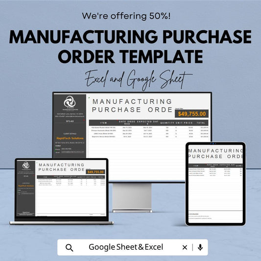 Manufacturing Purchase Order Template | Purchase Order Spreadsheet | PO Template for Suppliers | Order Tracking Sheet