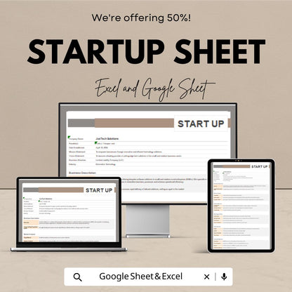 Startup Sheet - Editable Business Plan Template for Startup Companies in Excel & Google Sheets